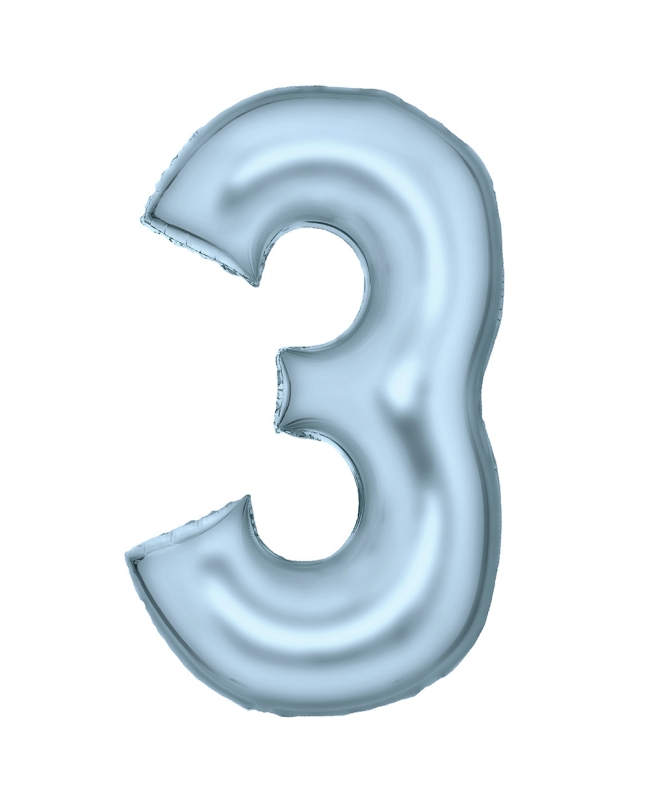 Forma Numero 3 Azul Pastel Seda 86cm