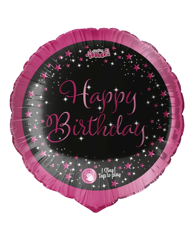 28 Sing-A-Tune-Musical Cumple Estrellado Rosa H.Bday 71cm