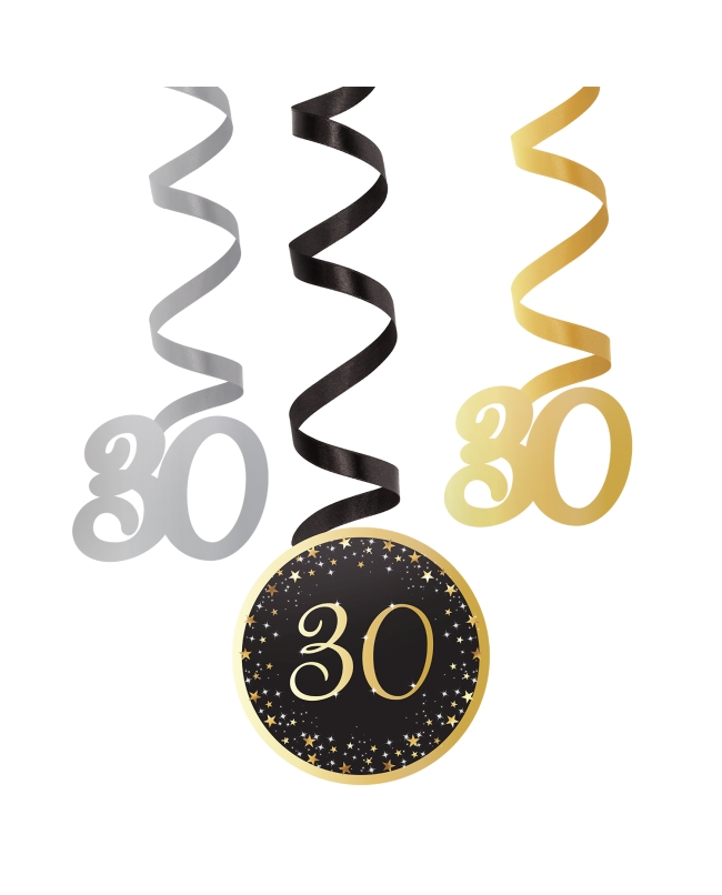 Decor. Colg. Espiral Cumple Estrellado Oro 30 61cm