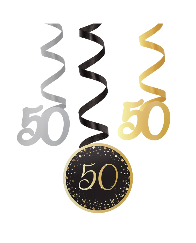 Decor. Colg. Espiral Cumple Estrellado Oro 50 61cm