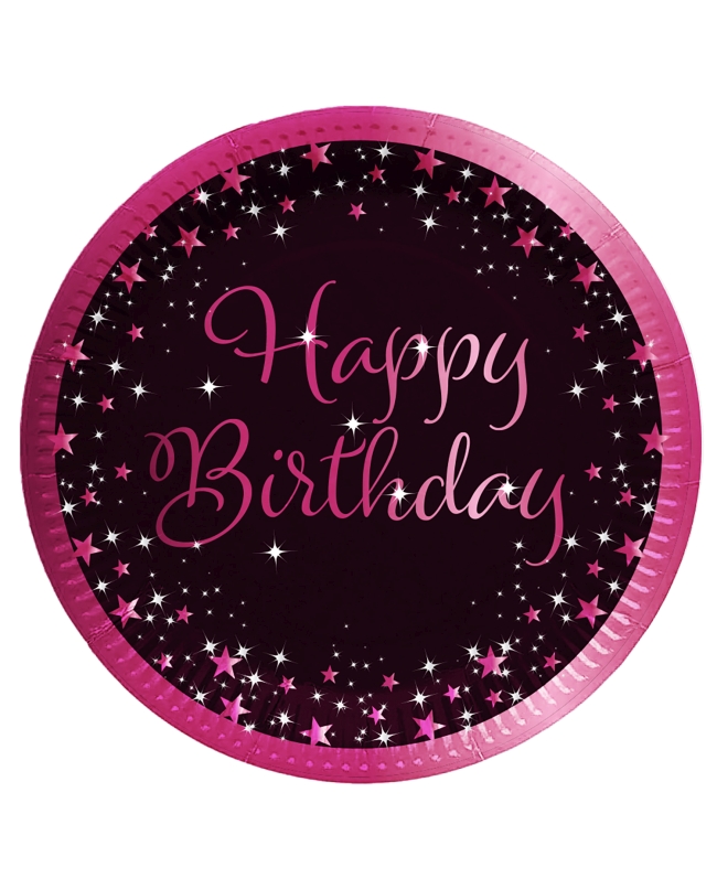 Platos 23cm Cumple Estrellado Rosa H.Bday