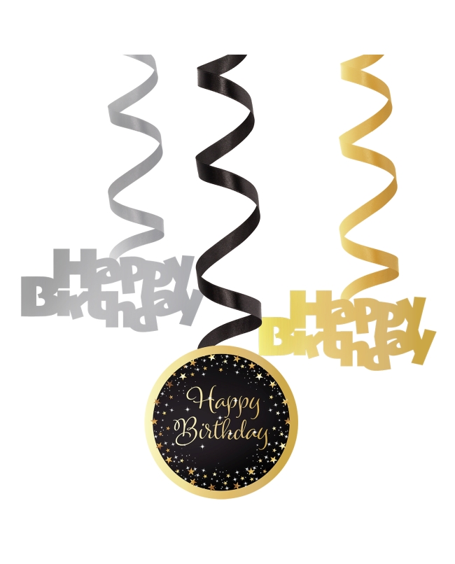 Decor. Colg. Espiral Cumple Estrellado Oro H.Bday 61cm