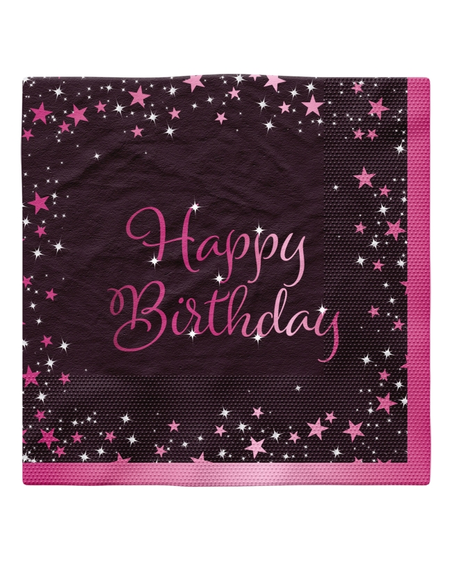 Servilletas 33X33cm Cumple Estrellado Rosa H.Bday