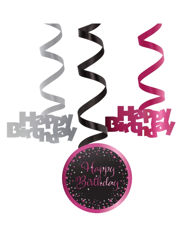 Decor. Colg. Espiral Cumple Estrellado Rosa H.Bday 61cm