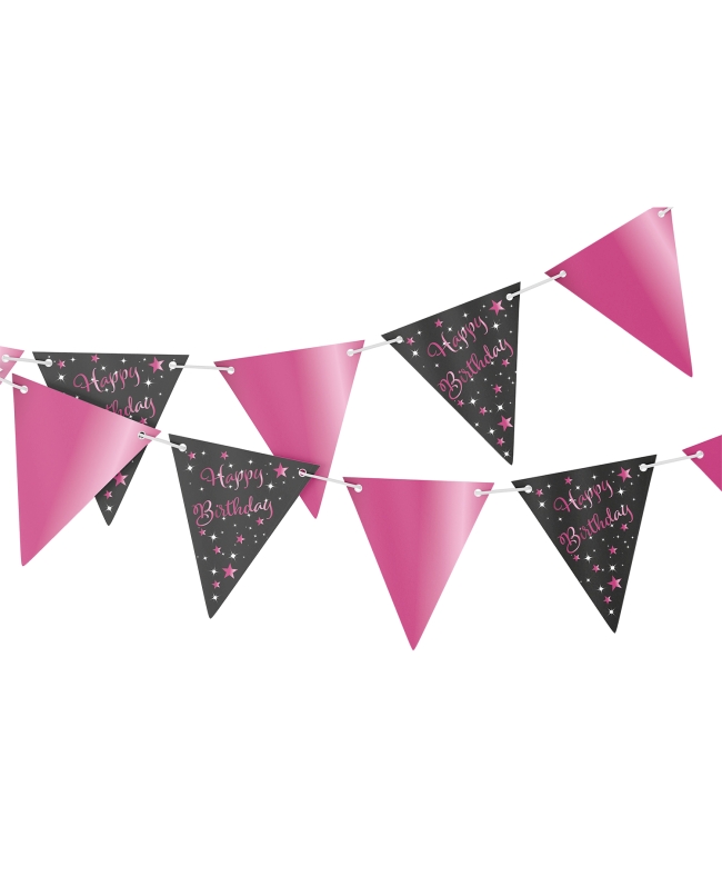 Banderin Cumple Estrellado Rosa H.Bday 400 X 19cm