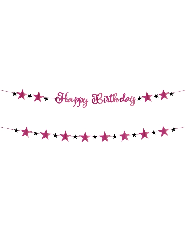 Guirnalda Cumple Estrellado Rosa Happy Birthday 213 X 16cm