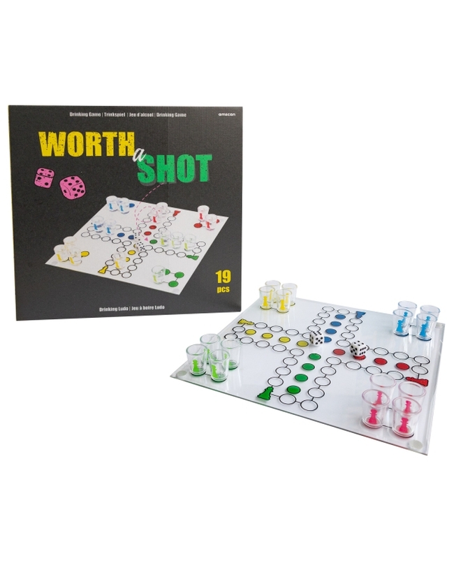 Juego Bebida Set Chupitos Con Tablero, 16 Vasos Y2 Dados Plast.