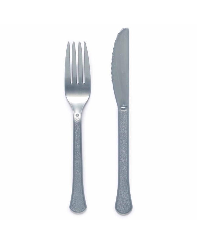 Tenedores Y Cuchillos Plastc. Plata grafito18cm