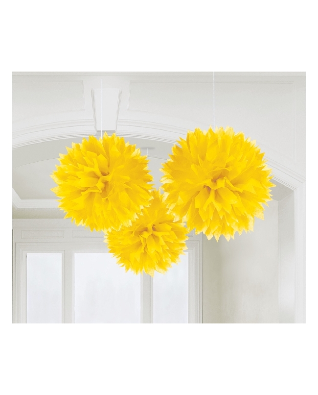 Decor. Colg. Pom Poms Amarillo Papel 40,6cm