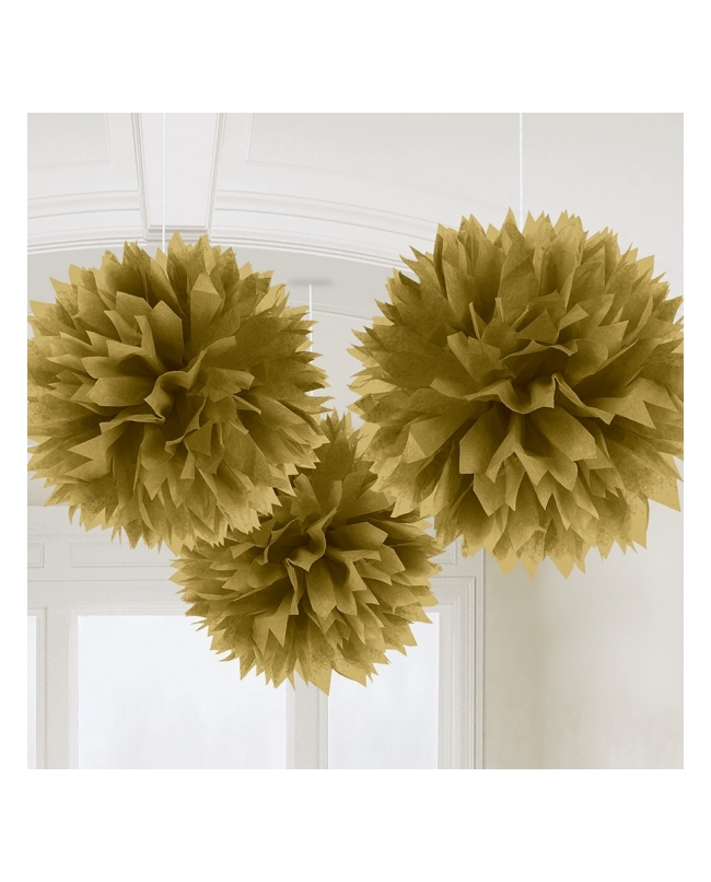 Decor. Colg. Pom Poms Oro Papel 40,6cm