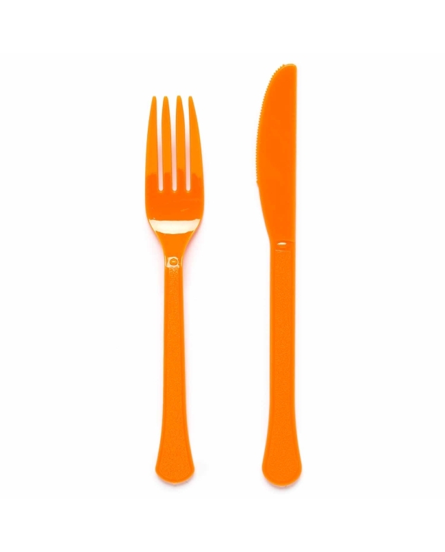 Tenedores Y Cuchillos Plastc. Naranja Calabaza18cm