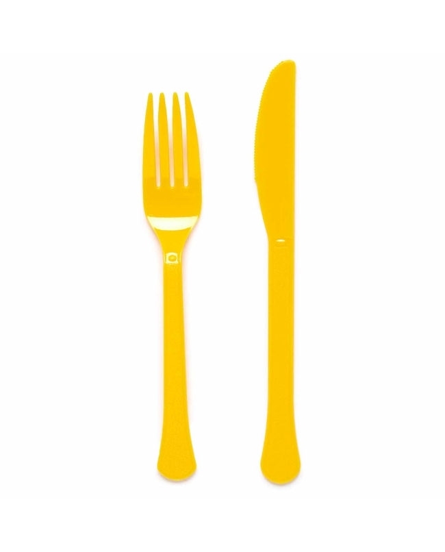 Tenedores Y Cuchillos Plastc. Amarillo Flor 18cm