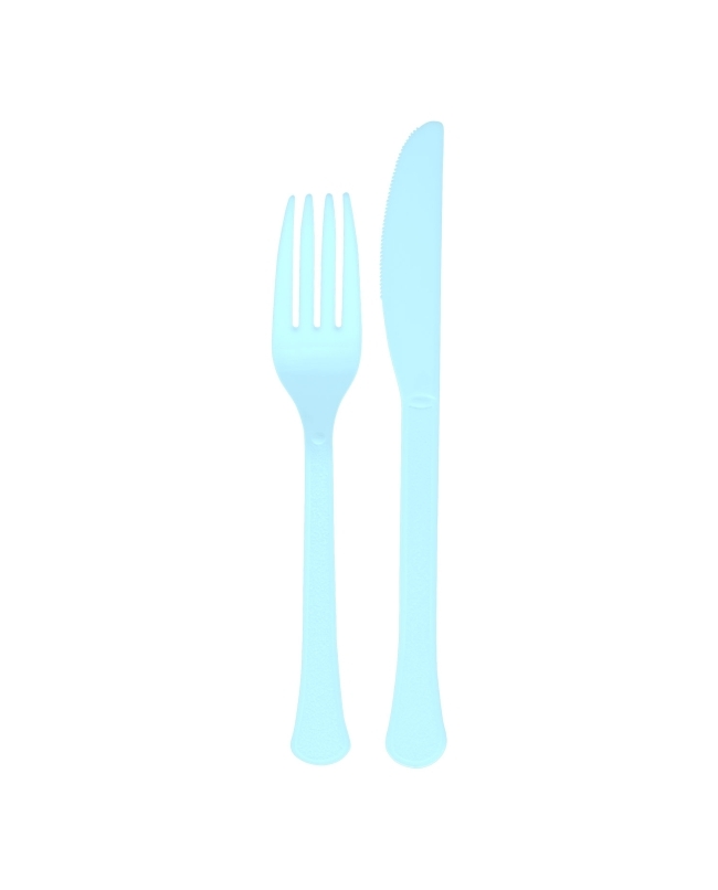 Tenedores Y Cuchillos Plastc. Azul Cielo 18cm