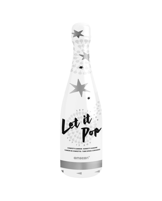 Botella Lanza Confeti Estrellas Plata Foil 32cm