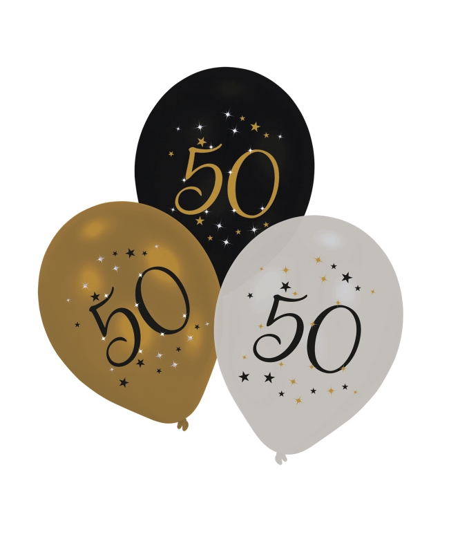 Globos Latex 27cm Cumple Estrellado Oro 50