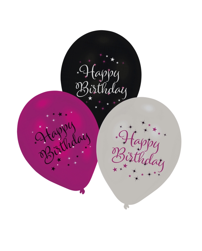 Globos Latex 27cm Cumple Estrellado Rosa H.Bday