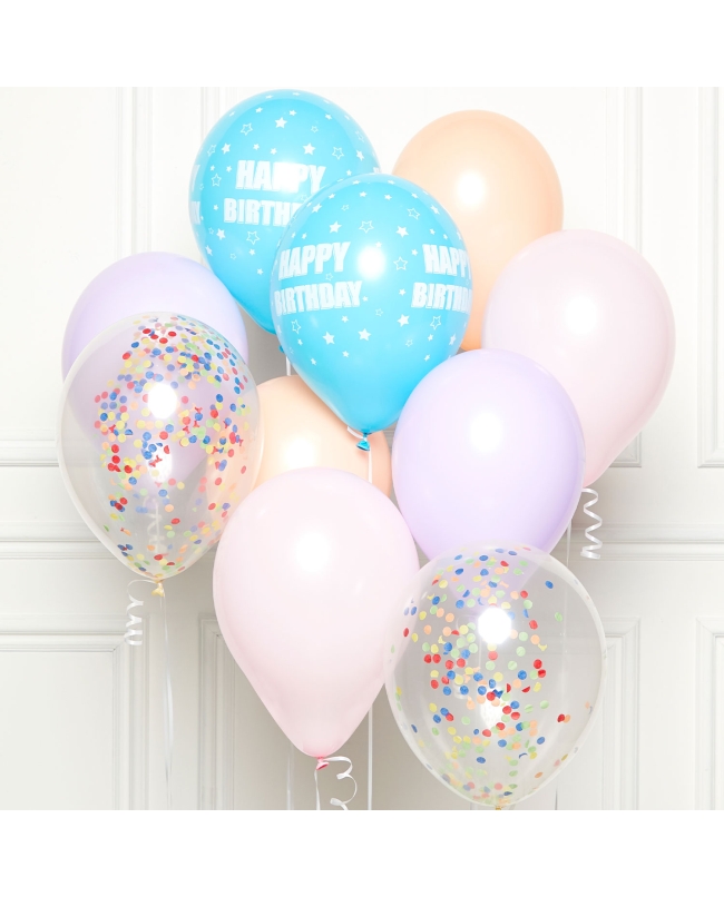 Globos Latex 27,5cm Kit Bouquet Happy Bday Pastel(8X10)