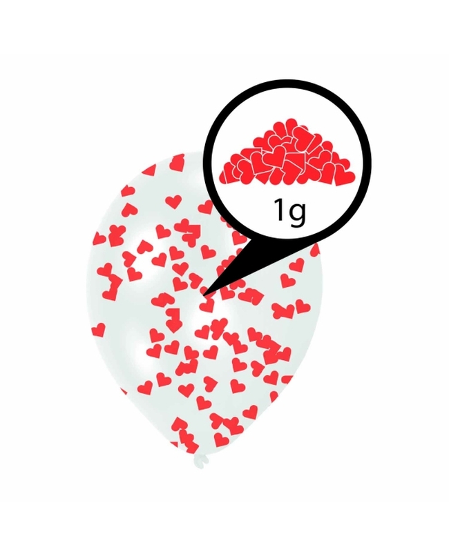 Globos Latex 27,5cm Cristal + Confeti Corazones Rojos 1gr