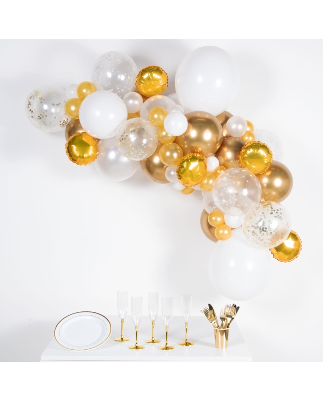 Pack Globos Guirnalda Diy Oro/Blanca