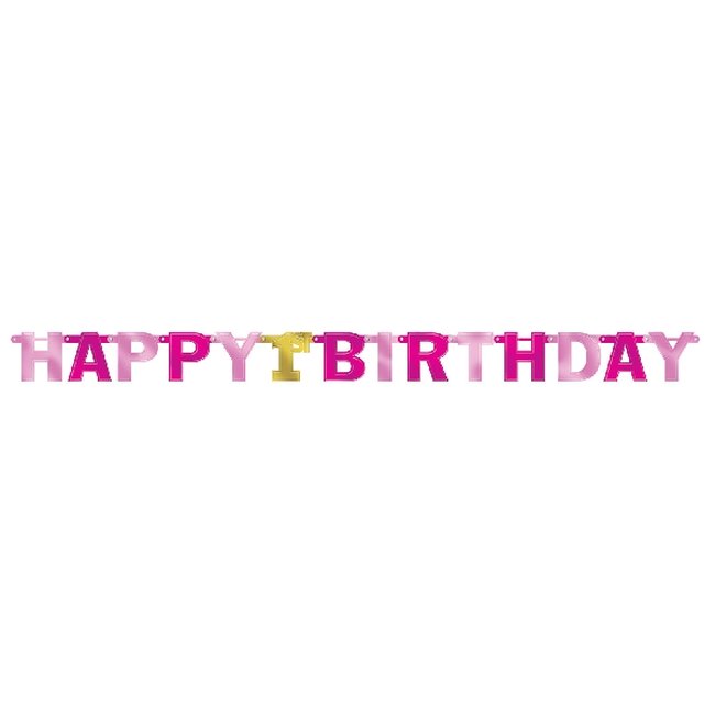 Banderin Letras 1st Birthday Girl Large Pink Foil Letter 2.13m 