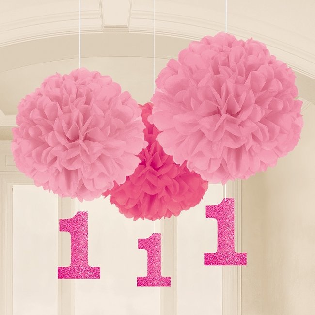 Pompones decorativos de 1er cumpleaños para niña-40cm