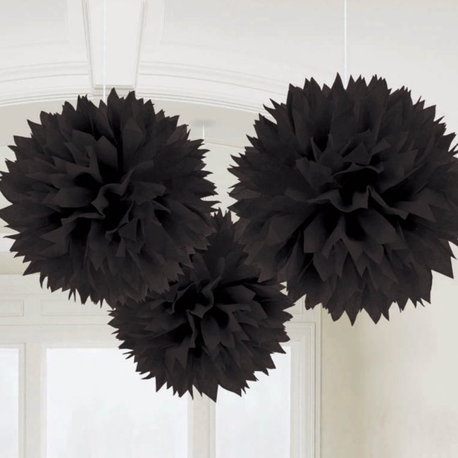 Decoracion Colgante Pompom Black Fluffy Pom Pom Decorations 40cm 