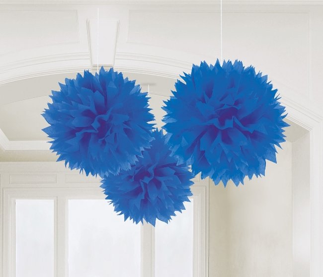 Pompones decorativos azul fuerte-40cm