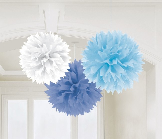 Pompones decorativos mezcla de azules-40cm