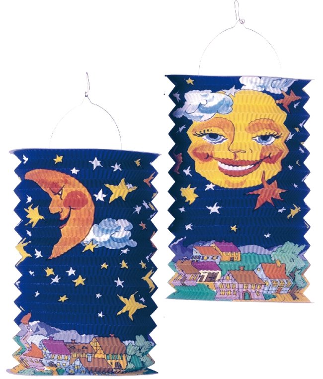 Farolillo Papel Cilindr. Sol Y Luna 28cm