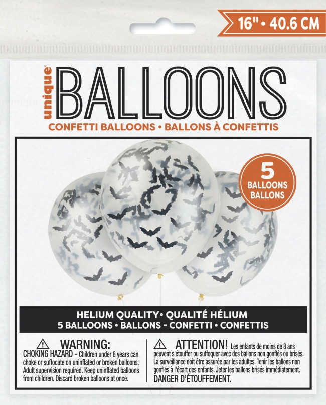 Globos Latex 40,6cm Transp. Relleno Confeti Murcielagos