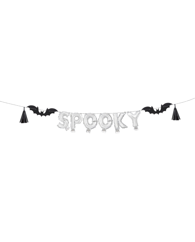 Kit Guirnalda Globos Foil Letras Spooly, Murcielagos Y Flecos Metal