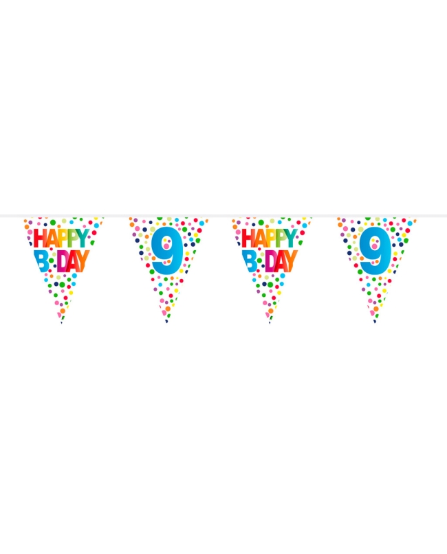 Banderin Happy Bday Puntos Nº 9 Plastico 10m