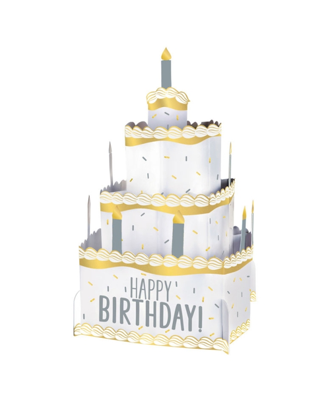 Centro De Mesa Tarta Cumpleaños Plata Y Oroe Papel 25,4cm