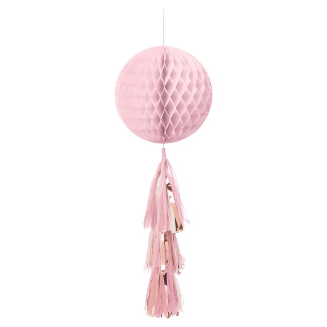 Decorados nido de abeja con Cola de Borlas rosa doradas - 71cm