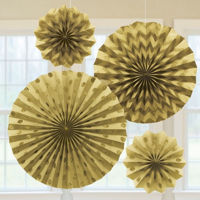 Rosetones de papel brillantes en dorado - Decoración