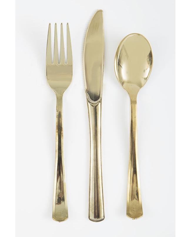Cubiertos Plastico Oro Metal ***OFERTA DTO NO ACUMULABLE