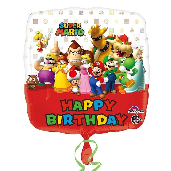 Globo cuadrado de Super Mario ''Happy Birthday'' - Metalizado 45cm