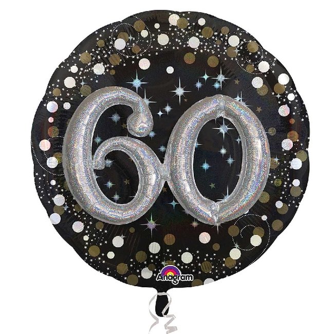 Globo de Cumpleaños 60 Celebración Sparkling 3D - Metalizado 81cm