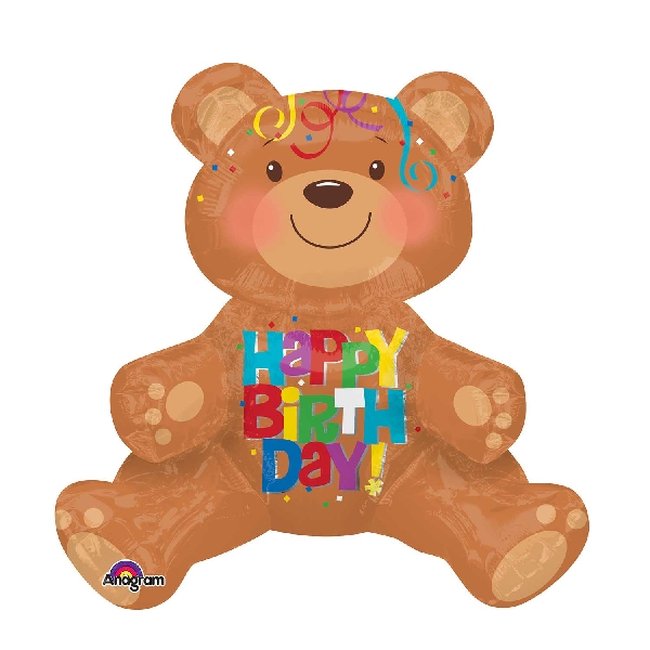 Globos Oso Sentado ''Happy Birthday'' - Aluminio 48cm