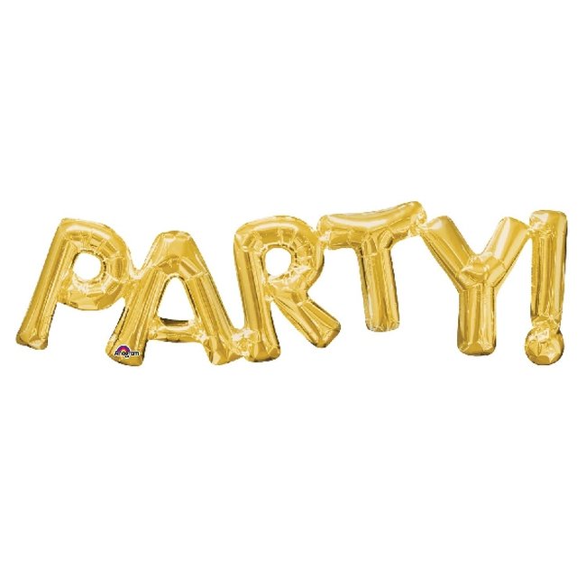 Globo con la palabra ''Party'' en papel metalizado dorado
