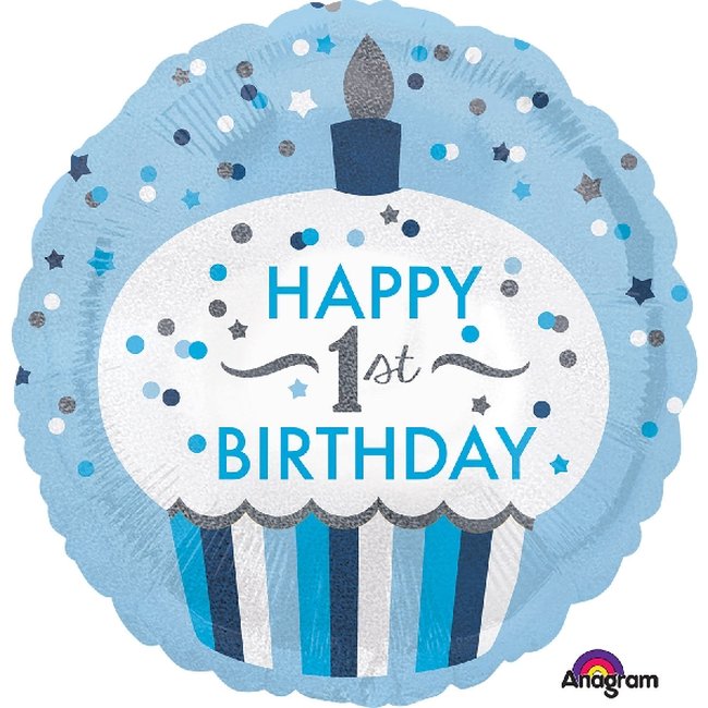 1st Birthday Cupcake Boyholographic 