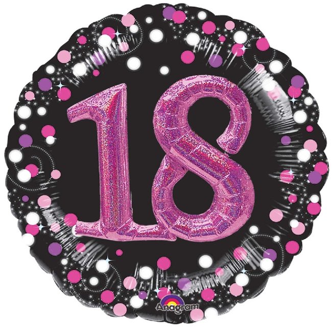 Globo de Cumpleaños 18 Celebración Rosa en 3D - Metalizado 91cm