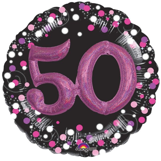 Globos de Cumpleaños 50 Rosa en 3D - Metalizado 91cm