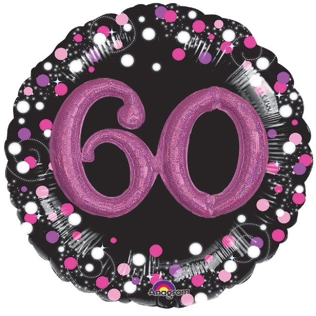 Globos de Cumpleaños 60 Rosa en 3D - Metalizado 91cm