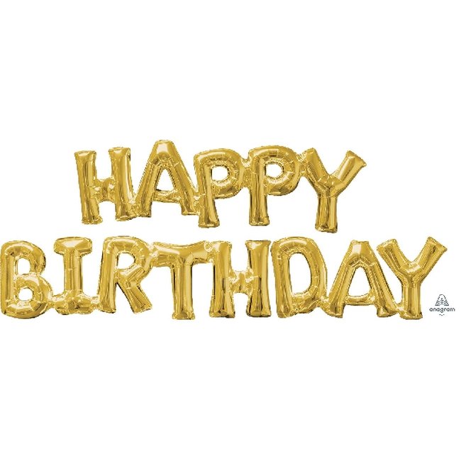 Globos de letras con la Frase ''Happy Birthday'' Dorados