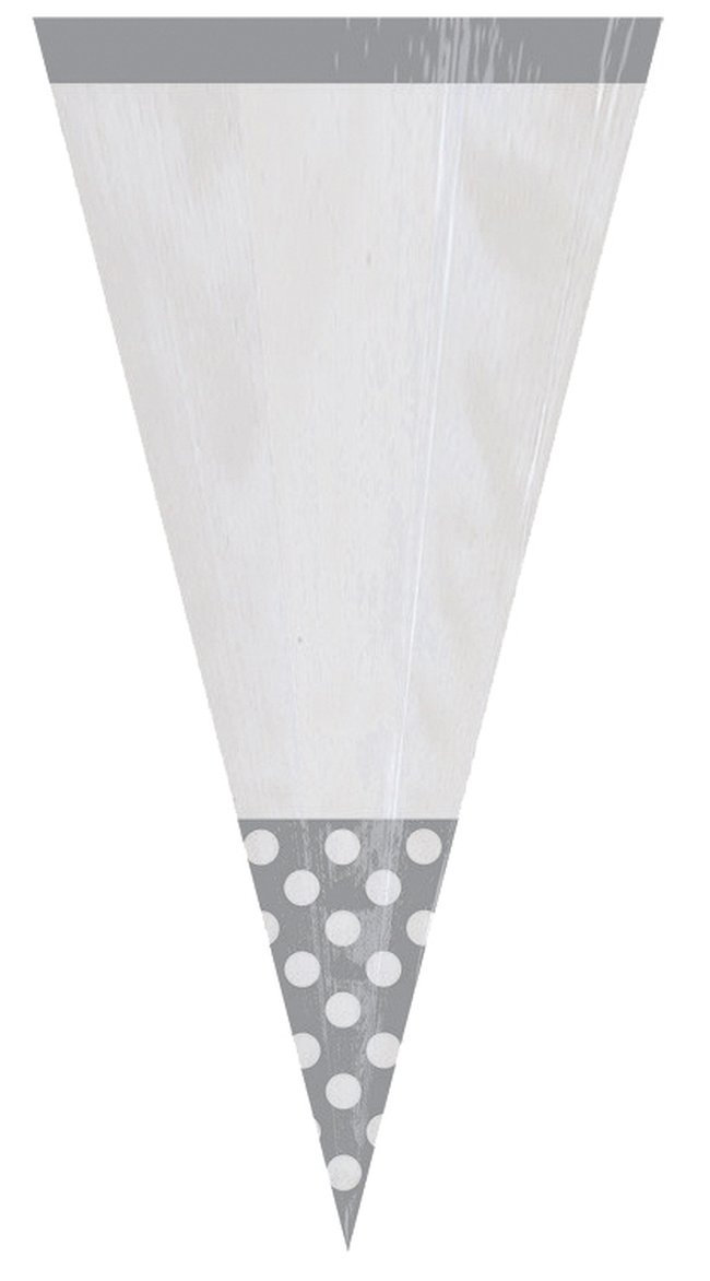 Bolsas de celofán en forma de cono para dulces color plateado - 24cm