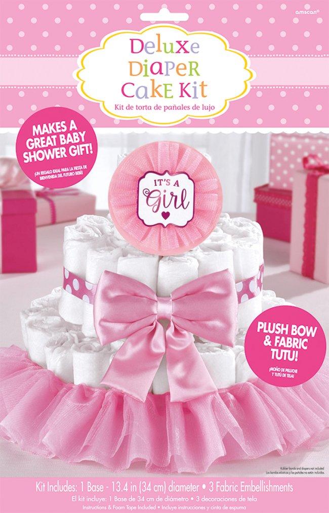 Kit Decoracion Para Tarta Pañales Niña 4Pc 34cm 