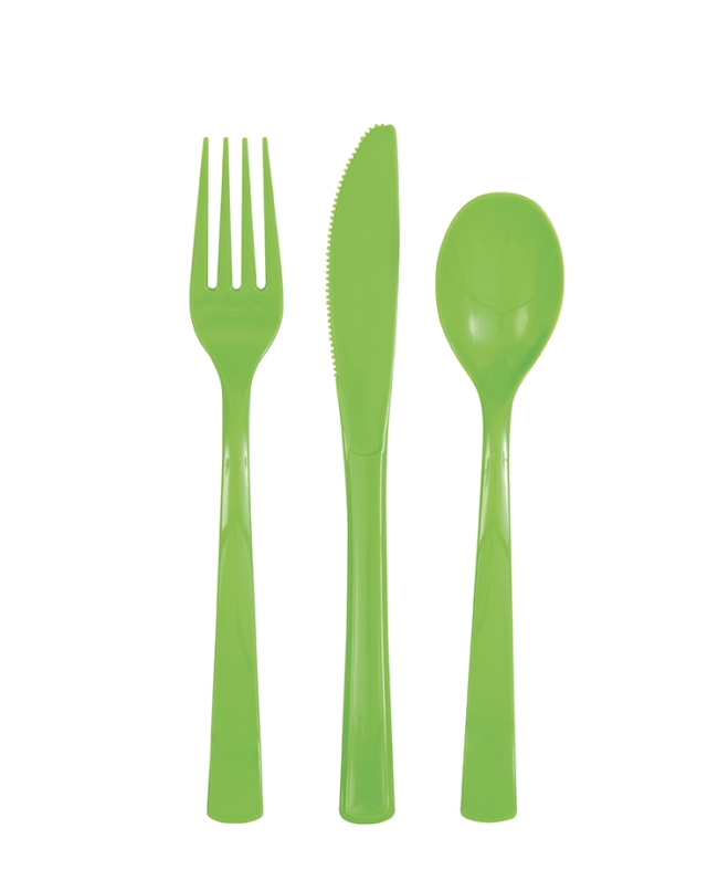 Cubiertos Plastico Verde Lima ***OFERTA DTO NO ACUMULABLE