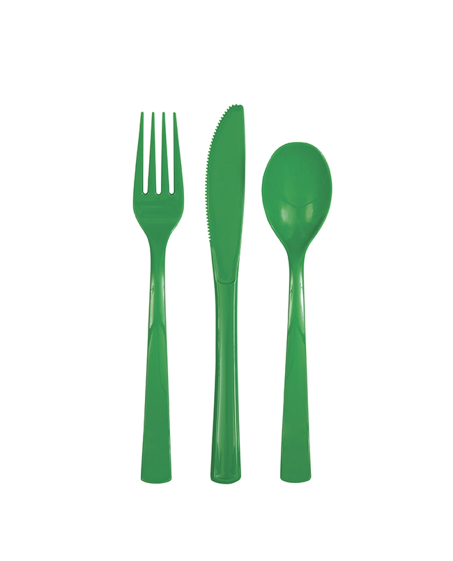 Cubiertos Plastico Verde Esmeralda ***OFERTA DTO NO ACUMULABLE