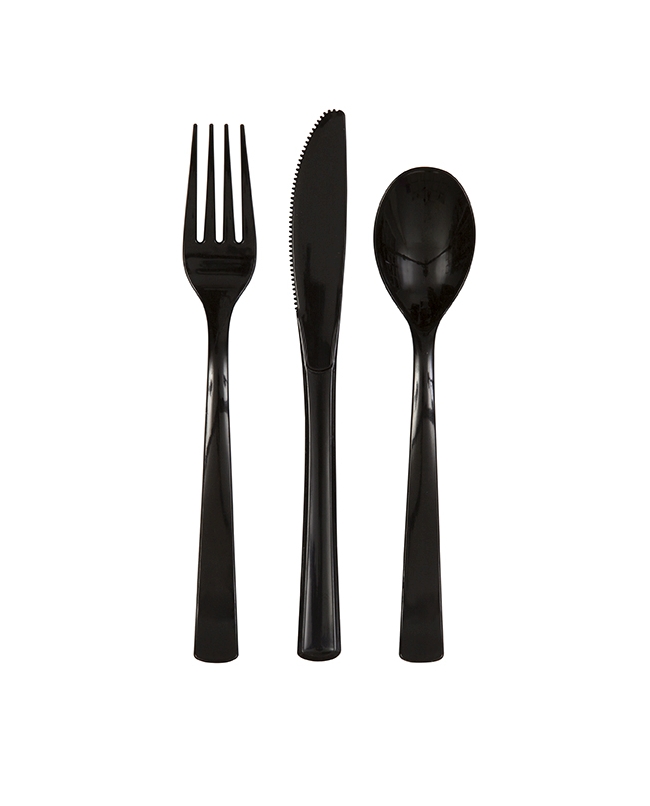 Cubiertos Plastico Negro ***OFERTA DTO NO ACUMULABLE